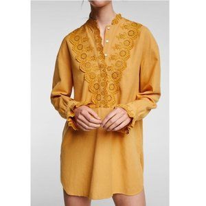 ZARA Openwork Eyelet Mustard Yellow Tunic